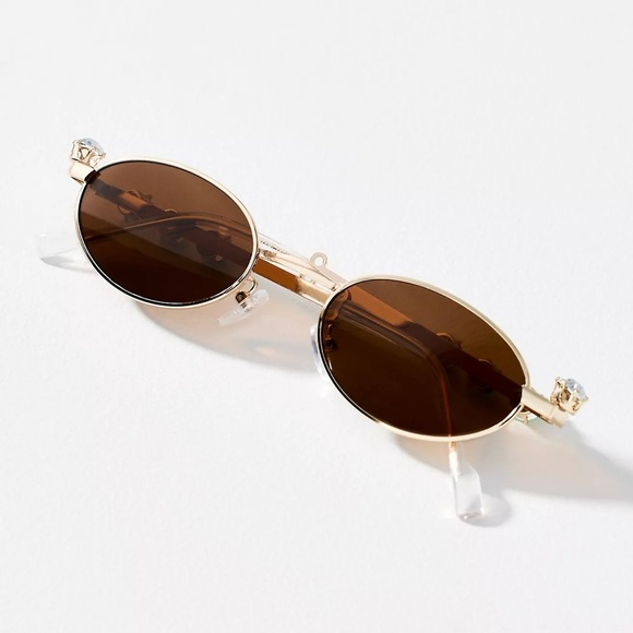 Anthropologie Tiny Gold Sunglasses with Gemstones - Picture 2 of 3